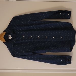 Frank & Oak Men's Long Sleeve Dress Shirt, subtle pattern on Navy, US Medium